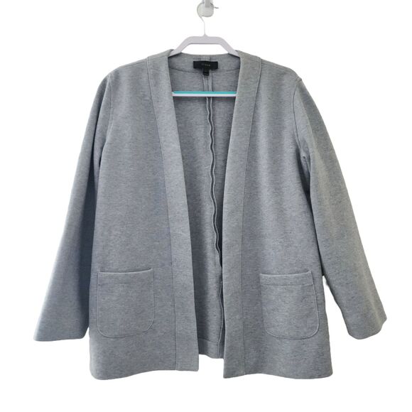 J. Crew Womens Cotton Blend Open Cardigan Gray Patch Pockets Oversized Size L - Picture 1 of 9